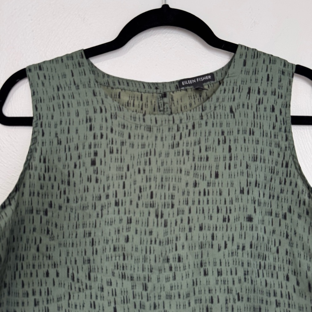 ❌Eileen Fisher Nori Silk Shell Top Women's Small Green Dash Organic Cotton Offic - Picture 2 of 9